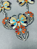 Thick Heavy Silver Vintage Native American Zuni Sterling Silver Inlay Turquoise Necklace-Nativo Arts