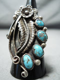Impressive Vintage Native American Navajo Kingman Turquoise Sterling Silver Ring Old-Nativo Arts