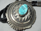 One Of Biggest Vintage Native American Navajo Thomas Singer Turquoise Sterling Silver Bolo Tie-Nativo Arts