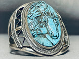 Native American One Of The Most Intricate Ever Hand Carved Turquoise Sterling Silver Bracelet-Nativo Arts