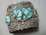 One Of The Biggest Vintage Native American Navajo Turquoise Nugget Sterling Silver Bracelet-Nativo Arts