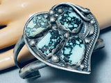 Incredibly Rare Vintage Native American Navajo Turquoise Heart Sterling Silver Bracelet Old-Nativo Arts