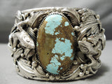 Huge Heavy Native American Navajo #8 Turquoise Sterling Silver Lizard Bracelet Cuff-Nativo Arts
