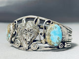 Wolf Vintage Native American Navajo Turquoise Sterling Silver Bracelet-Nativo Arts