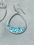 Appealing Native American Navajo Turquoise Chip Inlay Sterling Silver Earrings-Nativo Arts