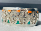 Symbolic Yei Vintage Native American Navajo Turquoise Sterling Silver Inlay Bracelet-Nativo Arts