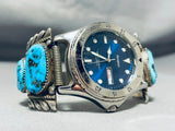 Important Vintage Native American Zuni Sleeping Beauty Turquoise Sterling Silver Watch Bracelet-Nativo Arts