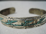 Marvelous Vintage Native American Navajo Turquoise Inlay Sterling Silver Bracelet Cuff-Nativo Arts