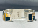 Luxurious Native American Navajo Inlay Tigers Eye Onyx Sterling Silver Bracelet-Nativo Arts