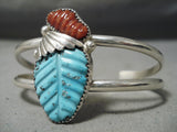 Superb Zuni Turquoise Coral Sterling Silver Bracelet Native American-Nativo Arts