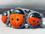 Cutest Native American Zuni Coral Turquoise Ladybug Sterling Silver Bracelet-Nativo Arts