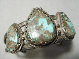 Chunky Very Old 1900's Vintage Native American Navajo Turquoise Sterling Silver Bracelet-Nativo Arts