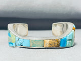 One Of The Most Unique Ever Native American Navajo Turquoise Inlay Sterling Silver Bracelet-Nativo Arts