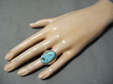 Marvelous Vintage Native American Navajo Blue Diamond Turquoise Sterling Silver Ring Old-Nativo Arts