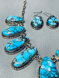 One Of The Best Vintage Native American Navajo Spiderweb Turquoise Sterling Silver Necklace Set-Nativo Arts