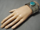 Astounding Vintage Huge Native American Navajo Turquoise Sterling Silver Wide Bracelet-Nativo Arts