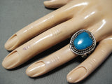 Authentic Vintage Native American Navajo Blue Gem Turquoise Sterling Silver Ring-Nativo Arts
