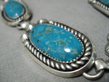 Amazing Vintage Native American Navajo Blue Gem Turquoise Sterling Silver Necklace Old-Nativo Arts