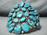 Henry Roanhose Vintage Native American Navajo Turquoise Cluster Sterling Silver Bracelet-Nativo Arts