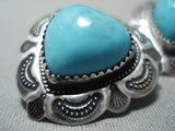 Incredible Vintage Native American Navajo Turquoise Heart Sterling Silver Earrings-Nativo Arts