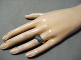Detailed Vintage Native American Navajo Turquoise Wave Sterling Silver Ring Old-Nativo Arts