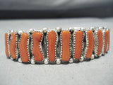 One Of The Best Native American Navajo Coral Sterling Silver Bracelet Heavy-Nativo Arts