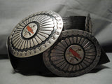 One Of Best Vintage Native American Navajo Turquoise Coral Sterling Silver Inlay Concho Belt-Nativo Arts