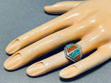 Incredible Vintage Native American Navajo Coral Turquoise Sterling Silver Ring Old-Nativo Arts