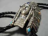 Amazing Chief Navajo Sterling Silver Native American Sugulite Bolo Tie-Nativo Arts