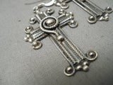 One Of The Most Detailed Native American Navajo Sterling Silver Cross Earrings!-Nativo Arts