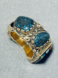 Native American Lander Blue Turquoise Vintage 14k Gold Richard Tsosie Inlay Turquoise Ring-Nativo Arts