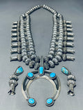 301 Gram Native American Navajo Hogan Bead Turquoise Sterling Silver Squash Blossom Necklace-Nativo Arts