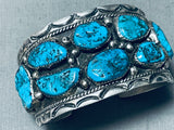 Tommy Long Vintage Native American Navajo Chunky Turquoise Sterling Silver Bracelet Old-Nativo Arts