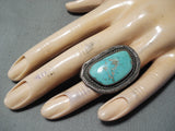 Wonderful Vintage Native American Navajo Blue Gem Turquoise Sterling Silver Ring Old-Nativo Arts