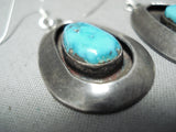 Exceptional Vintage Native American Navajo Turquoise Sterling Silver Shadowbox Earrings-Nativo Arts