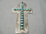 Native American Amazing Vintage Navajo Turquoise Sterling Silver Cross Pendant-Nativo Arts