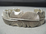 Extremely Detailed Vintage Native American Navajo Sterling Silver Feather Bracelet-Nativo Arts