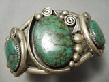 Museum Vintage Native American Navajo Large Green Turquoise Sterling Silver Bracelet Old-Nativo Arts