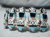Remarkable Native American Zuni Inlay Turquoise Jet Coral Sterling Silver Corn Maiden Bracelet-Nativo Arts