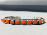 Signed Heavy Native American Navajo Cubed Coral Native American Navajo Sterling Silver Bracelet-Nativo Arts