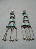Rare Vintage Zuni Native American Blue Gem Turquoise Sterling Silver Earrings-Nativo Arts