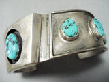 Rare Gifted Vintage Native American Navajo Story Turquoise Sterling Silver Bracelet Old-Nativo Arts