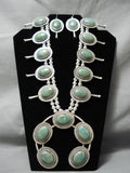Huge Green Turquoise Native American Sterling Silver Squash Blossom Necklace Set-Nativo Arts