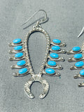 Fabulous Native American Navajo Sleeping Beauty Turquoise Sterling Silver Squash Earrings-Nativo Arts