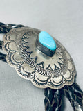 Mesmerizing Vintage Native American Navajo Pilot Mountain Turquoise Sterling Silver Huge Bolo-Nativo Arts