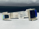 Stunning Vintage Native American Zuni Gaspeite & Lapis Sterling Silver Bracelet Signed-Nativo Arts