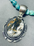 Joseph Paul White Buffalo Turquoise Native American Navajo Sterling Silver Necklace-Nativo Arts