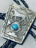 Fascinating Native American Navajo Spiderweb Turquoise Sterling Silver Horse Bolo-Nativo Arts