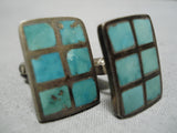 Exquisite Vintage Native American Navajo Convex Sterling Silver Native Turquoise Cufflinks-Nativo Arts