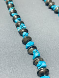 Native American Traditional Vintage Santo Domingo Old Kingman Turquoise Sterling Silver Necklace-Nativo Arts